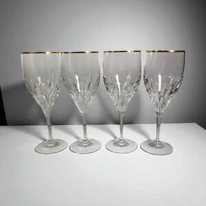 Vintage GORHAM CRYSTAL Diamond Gold Wine Glass 8 3/8” Set Of 4